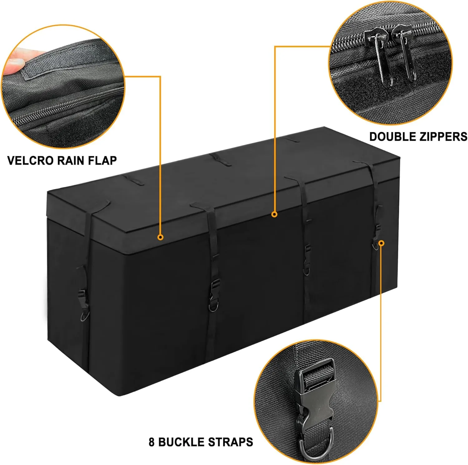 MDSTOP Hitch Cargo Carrier Bag, Waterproof Cargo Bag, 12.5 Cu Ft 53"x20"x20" Rainproof Vehicle Soft-Shell Carriers, with 8 Reinforced Straps for Vans Truck Pickup (Black, 12.5 cu. ft 53"x20"x20")
