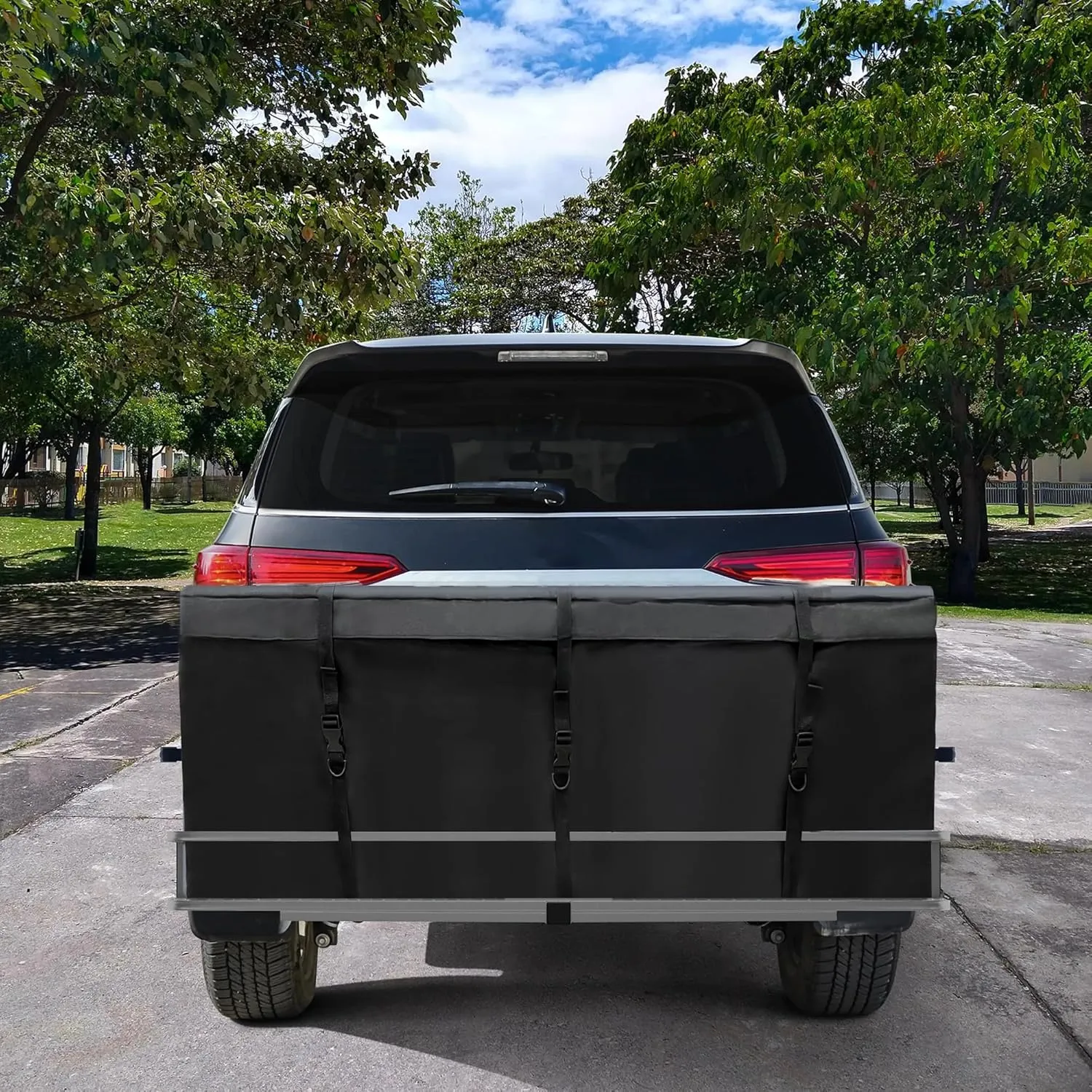 MDSTOP Hitch Cargo Carrier Bag, Waterproof Cargo Bag, 12.5 Cu Ft 53"x20"x20" Rainproof Vehicle Soft-Shell Carriers, with 8 Reinforced Straps for Vans Truck Pickup (Black, 12.5 cu. ft 53"x20"x20")