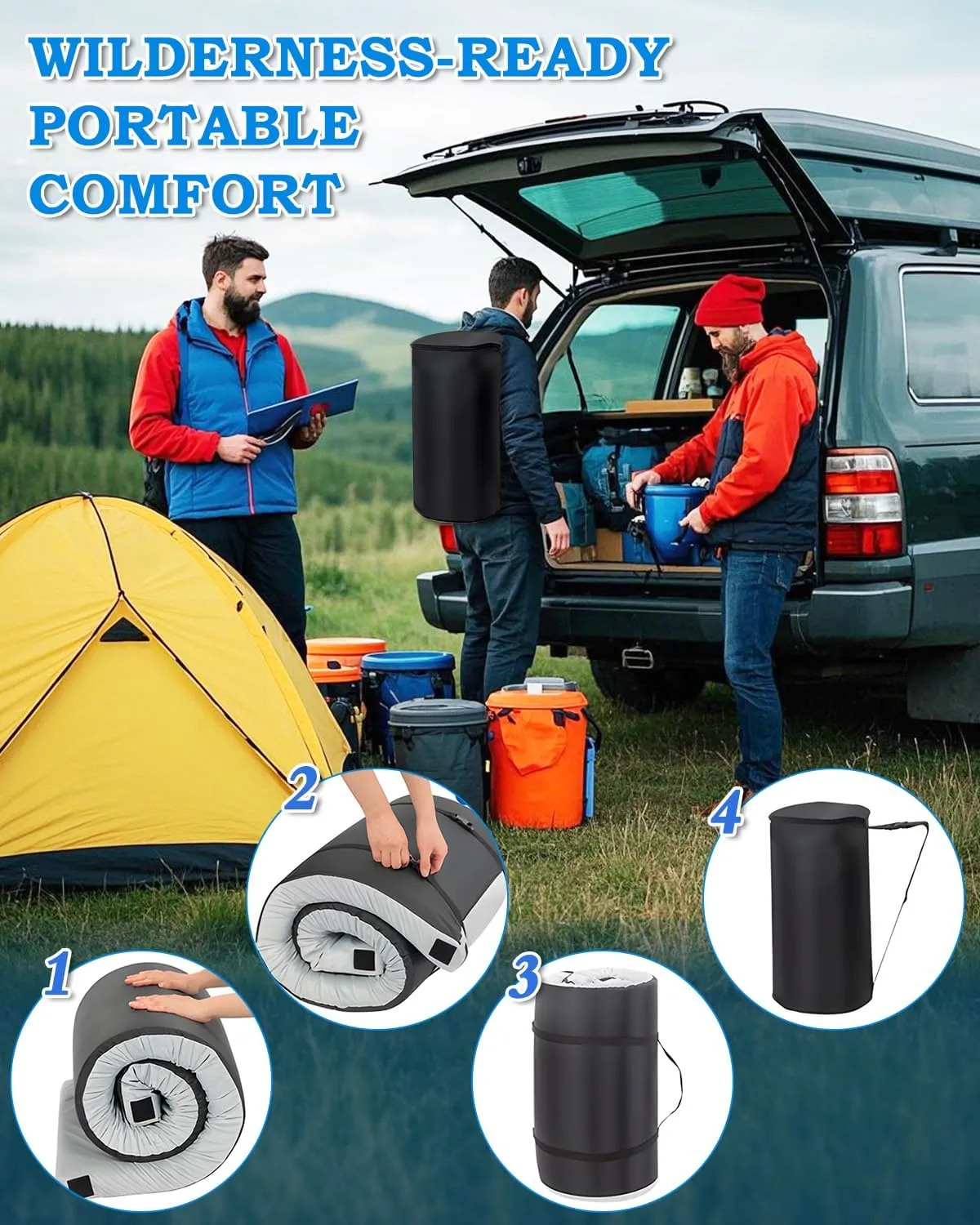 Memory Foam Camping Mattress, Roll Up Waterproof Foam Sleeping Mats for Camping, Portable Camping Mattress Pad for Track, Camping, Grey, 75"×38"×2.5"