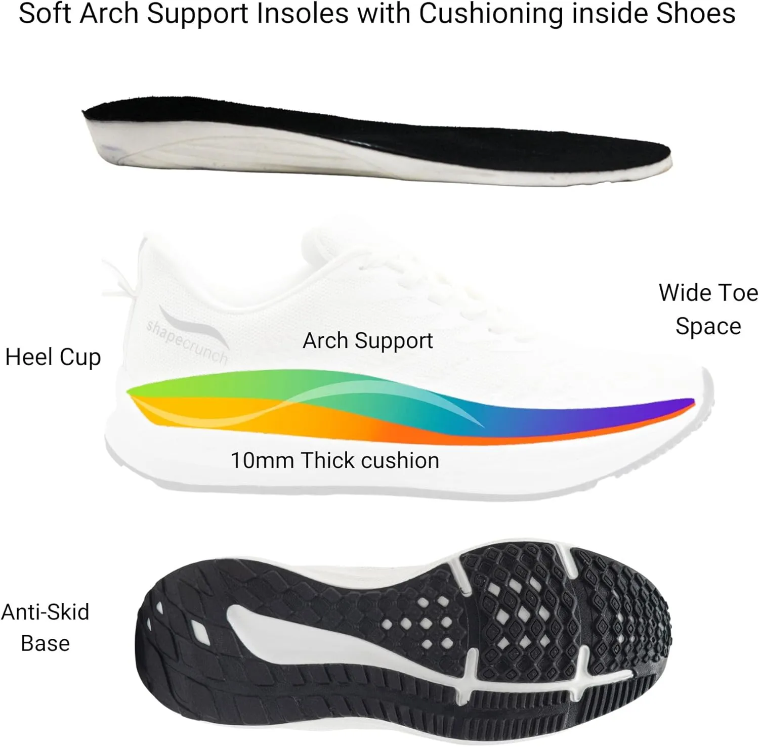 Mens Arch Support Shoes with Soft Cushioned Insoles for Walking and Running - Comfortable and Stylish