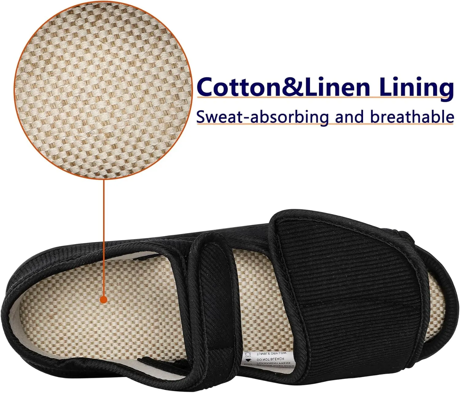 Men's Breathable Diabetic Sandals, Wide Width Adjustable Hook & Loop Open Toe Slippers for Swollen Feet, Edema, Arthritis, Elderly Indoor/Outdoor Black