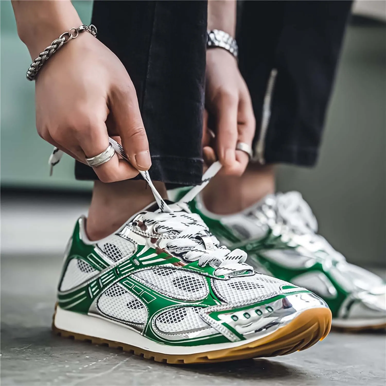 Men's Breathable Running Shoes Anti Slip Fitness Casual Sports Basketball Tennis Fashionable Cross Training Shoes Silver