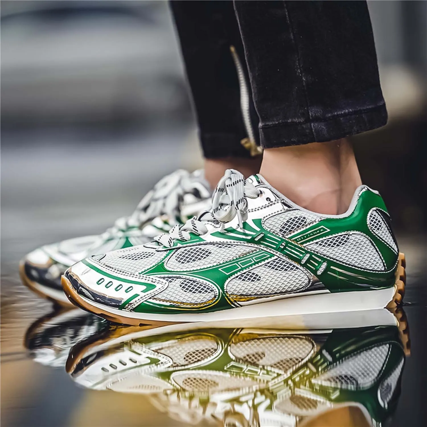 Men's Breathable Running Shoes Anti Slip Fitness Casual Sports Basketball Tennis Fashionable Cross Training Shoes Silver