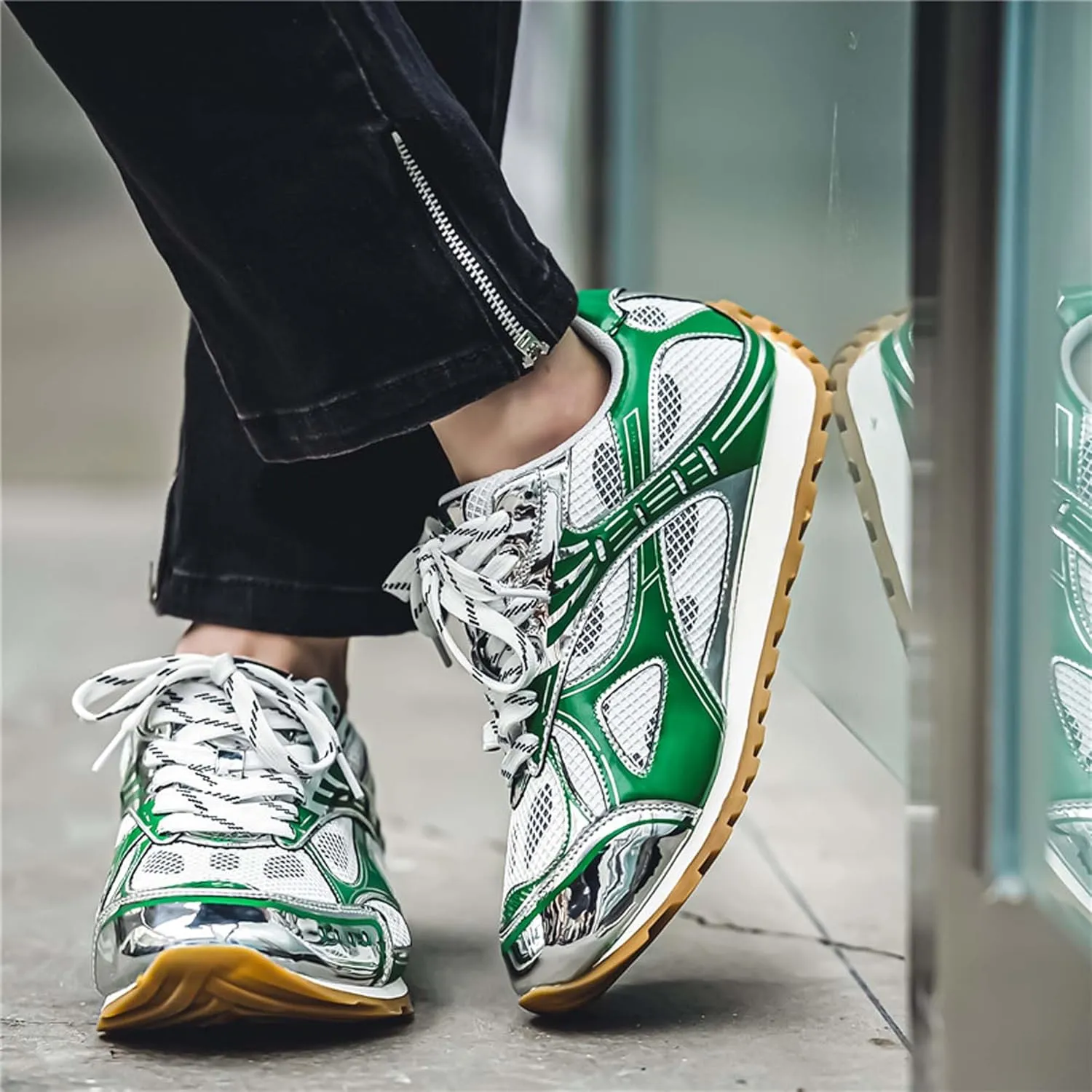 Men's Breathable Running Shoes Anti Slip Fitness Casual Sports Basketball Tennis Fashionable Cross Training Shoes Silver