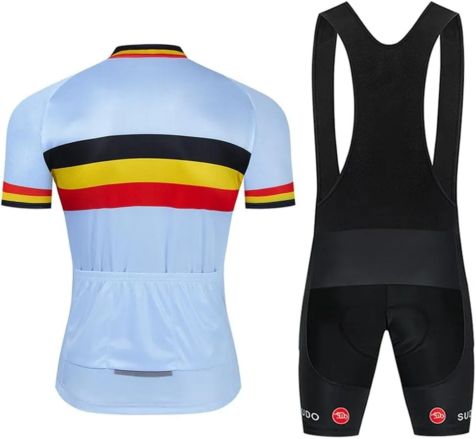 Men's Cycling Jersey Set Road Bike Shirts Short Sleeve Breathable Cycling Clothing Bib Shorts with 20D Gel Padded