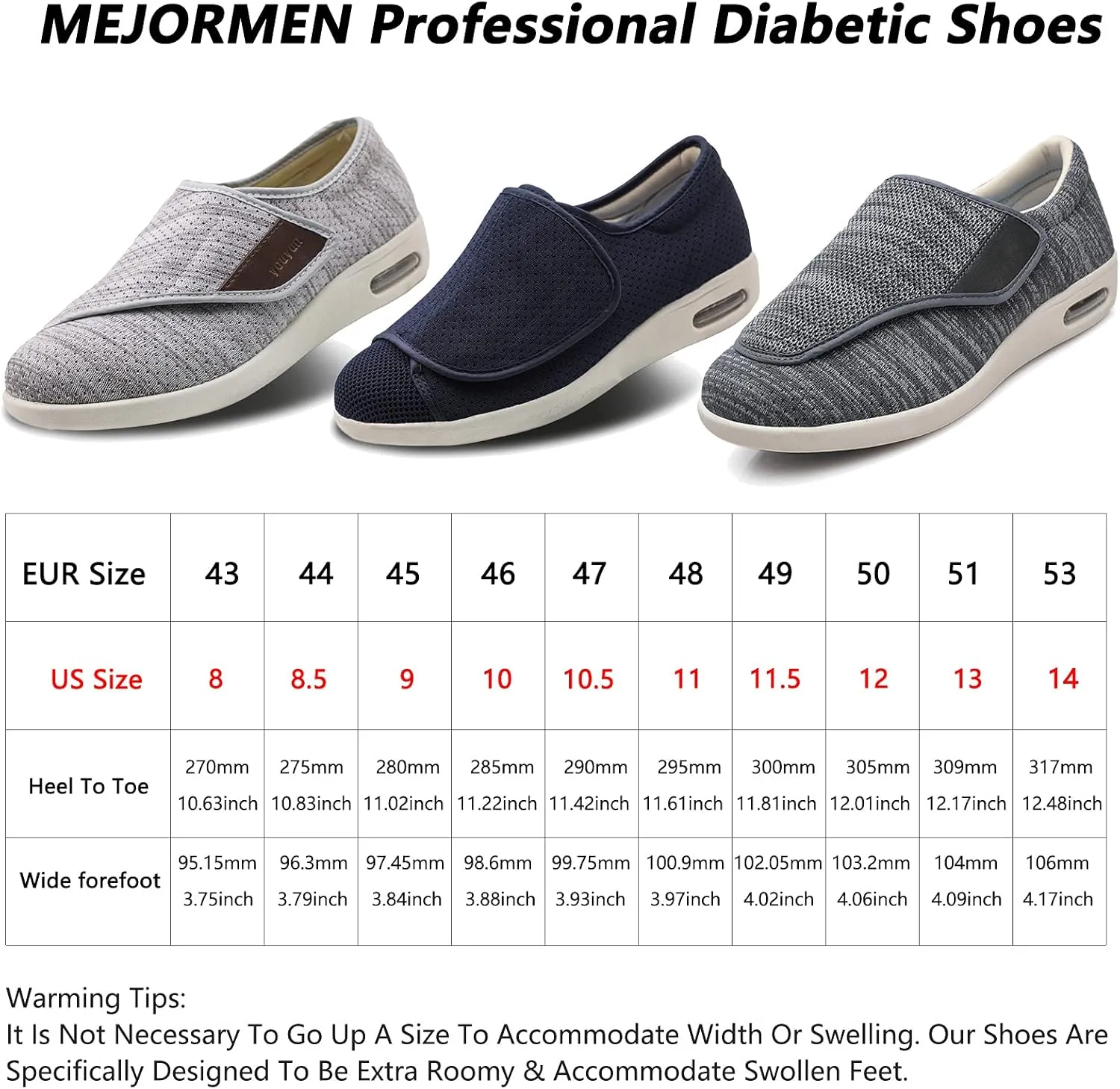 Men's Stylish Diabetic Shoes Extra Wide Width Adjustable Closure Walking Sneakers Lightweight Breathable Mesh Athletic Shoes for Elderly Swollen Feet, Diabetic & Edema