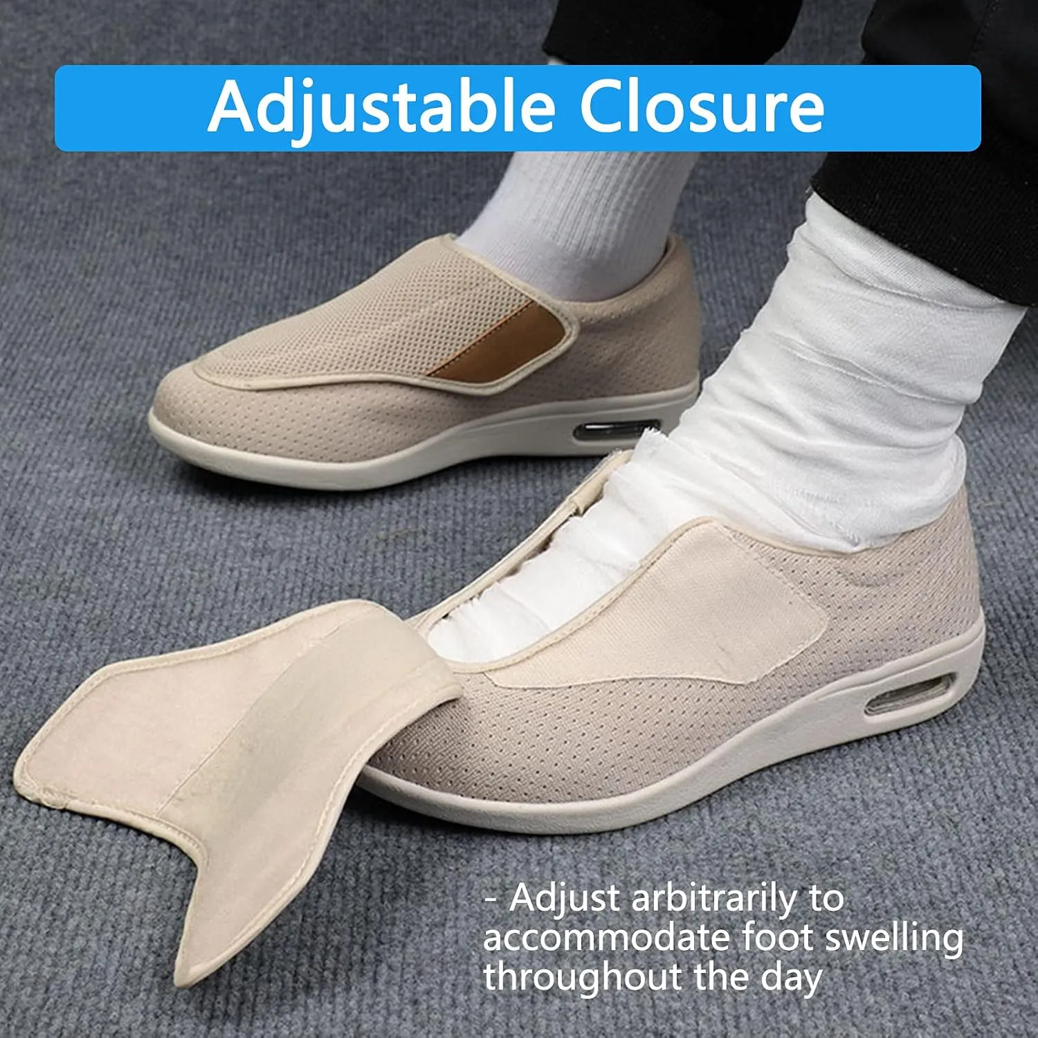 Men's Stylish Diabetic Shoes Extra Wide Width Adjustable Closure Walking Sneakers Lightweight Breathable Mesh Athletic Shoes for Elderly Swollen Feet, Diabetic & Edema
