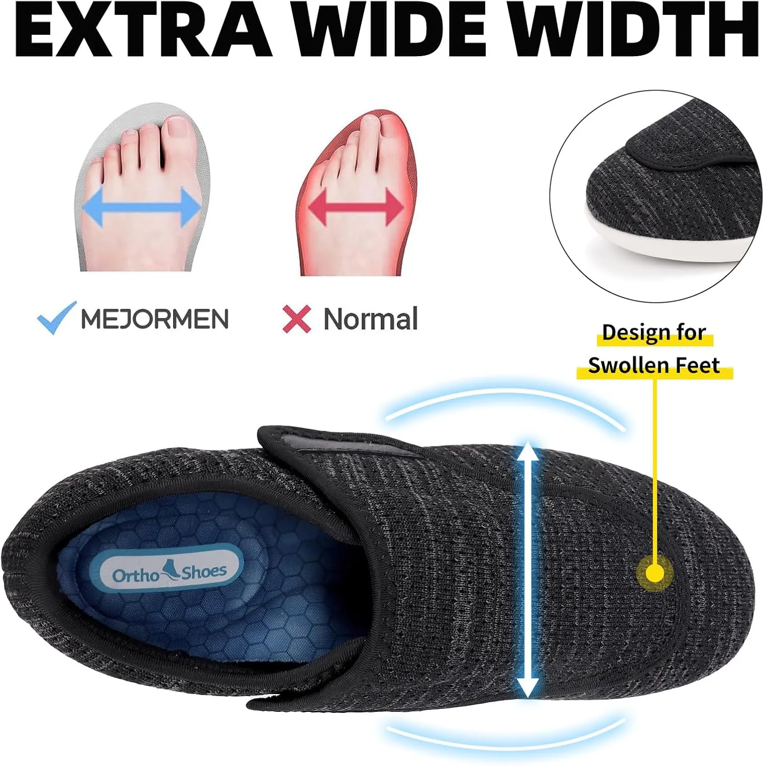 Men's Stylish Diabetic Shoes Extra Wide Width Adjustable Closure Walking Sneakers Lightweight Breathable Mesh Athletic Shoes for Elderly Swollen Feet, Diabetic & Edema