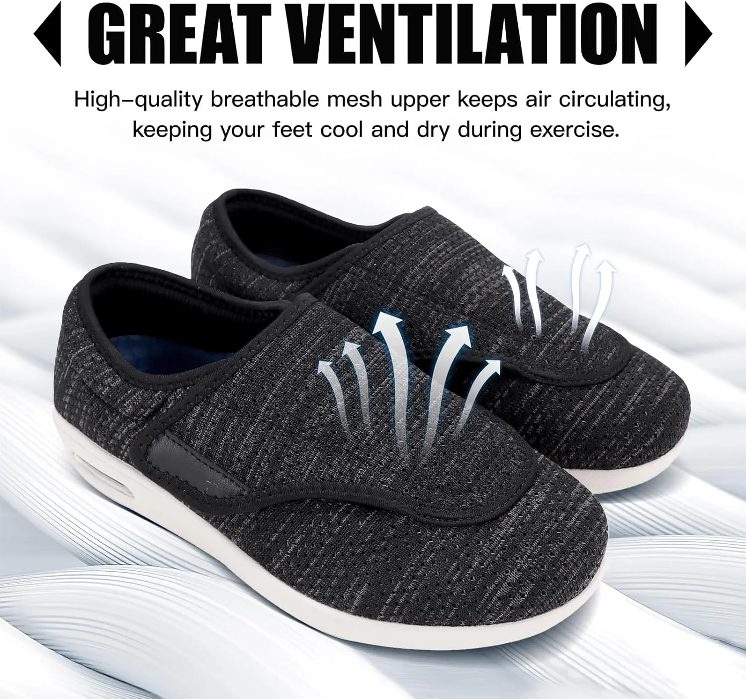 Men's Stylish Diabetic Shoes Extra Wide Width Adjustable Closure Walking Sneakers Lightweight Breathable Mesh Athletic Shoes for Elderly Swollen Feet, Diabetic & Edema
