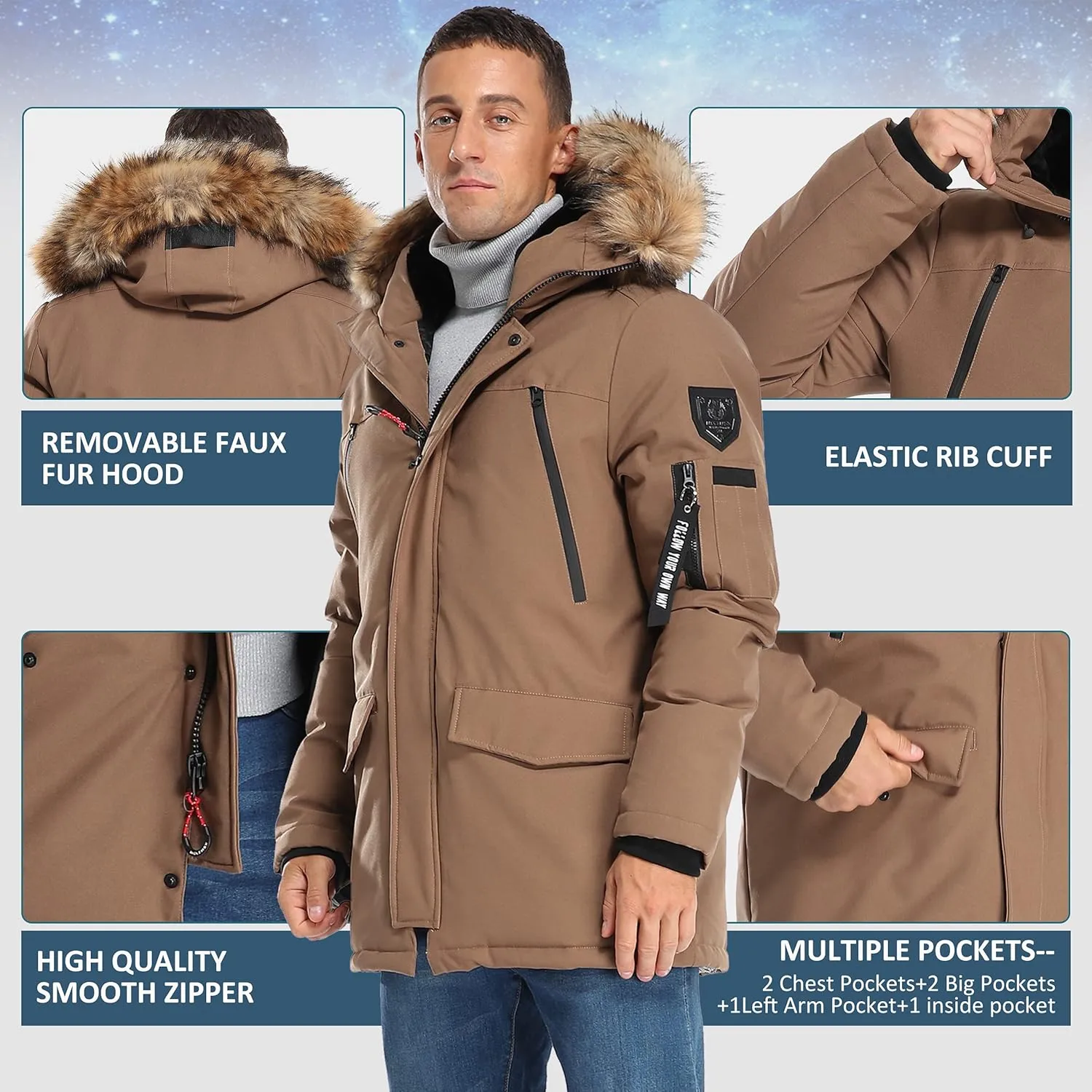 Men's Warm Winter Duck Down Parka Jacket Thickened Warm Hooded Padded Coats with Hood XS-3XL
