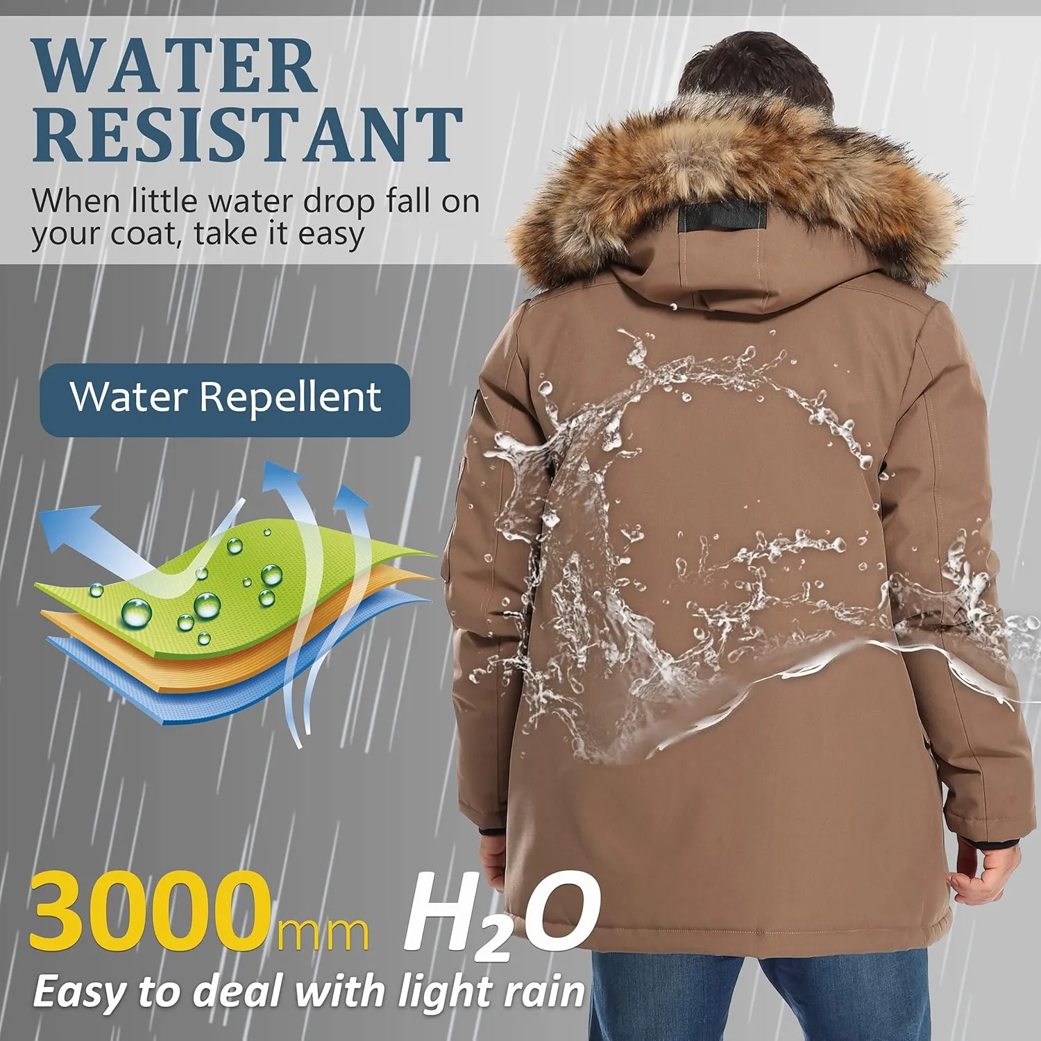 Men's Warm Winter Duck Down Parka Jacket Thickened Warm Hooded Padded Coats with Hood XS-3XL