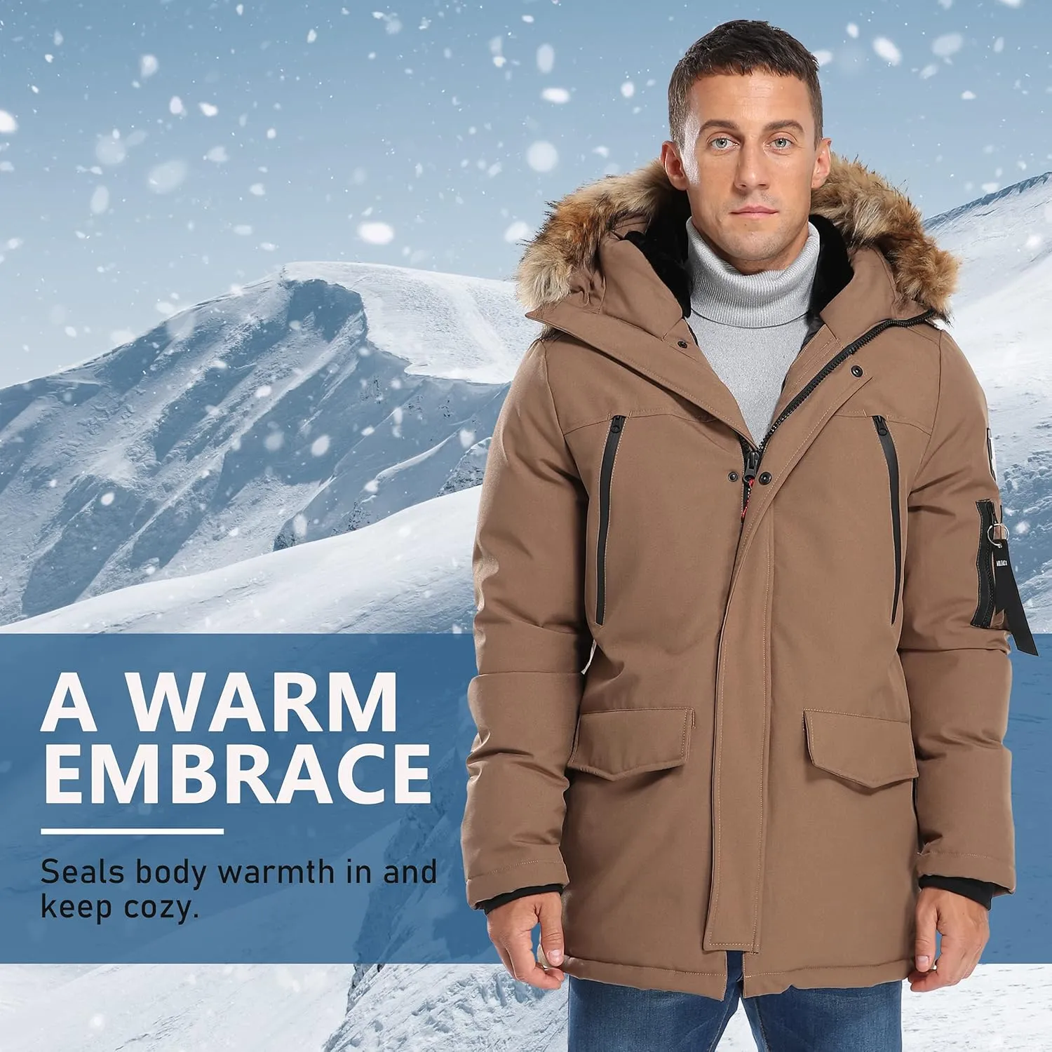 Men's Warm Winter Duck Down Parka Jacket Thickened Warm Hooded Padded Coats with Hood XS-3XL