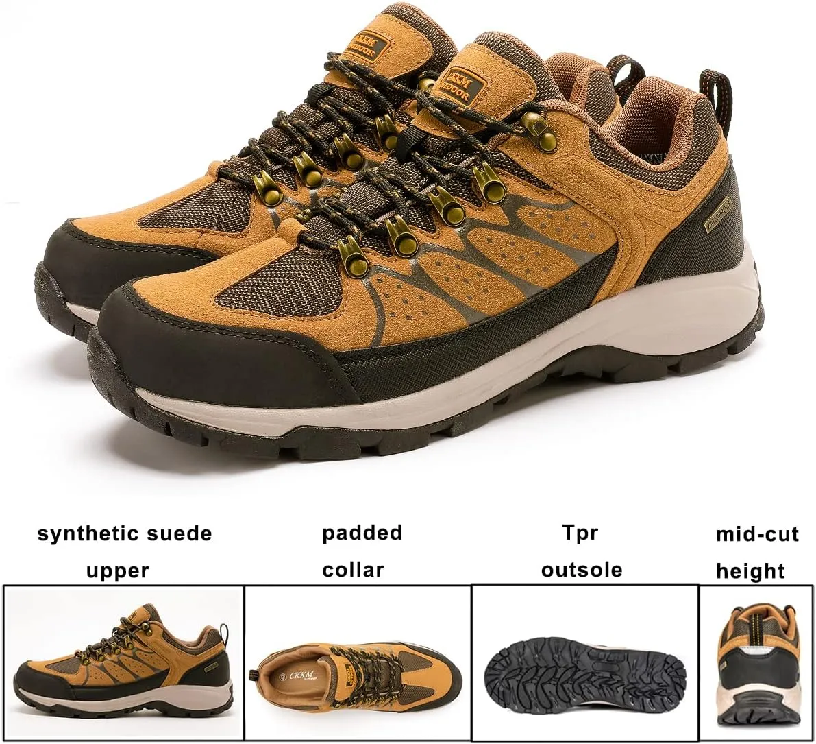 Men's Waterproof Hiking Shoes Lightweight Non-Slip Low-Cut Trekking Hiking Sneakers Outdoor Backpacking Camping Climbing Shoes