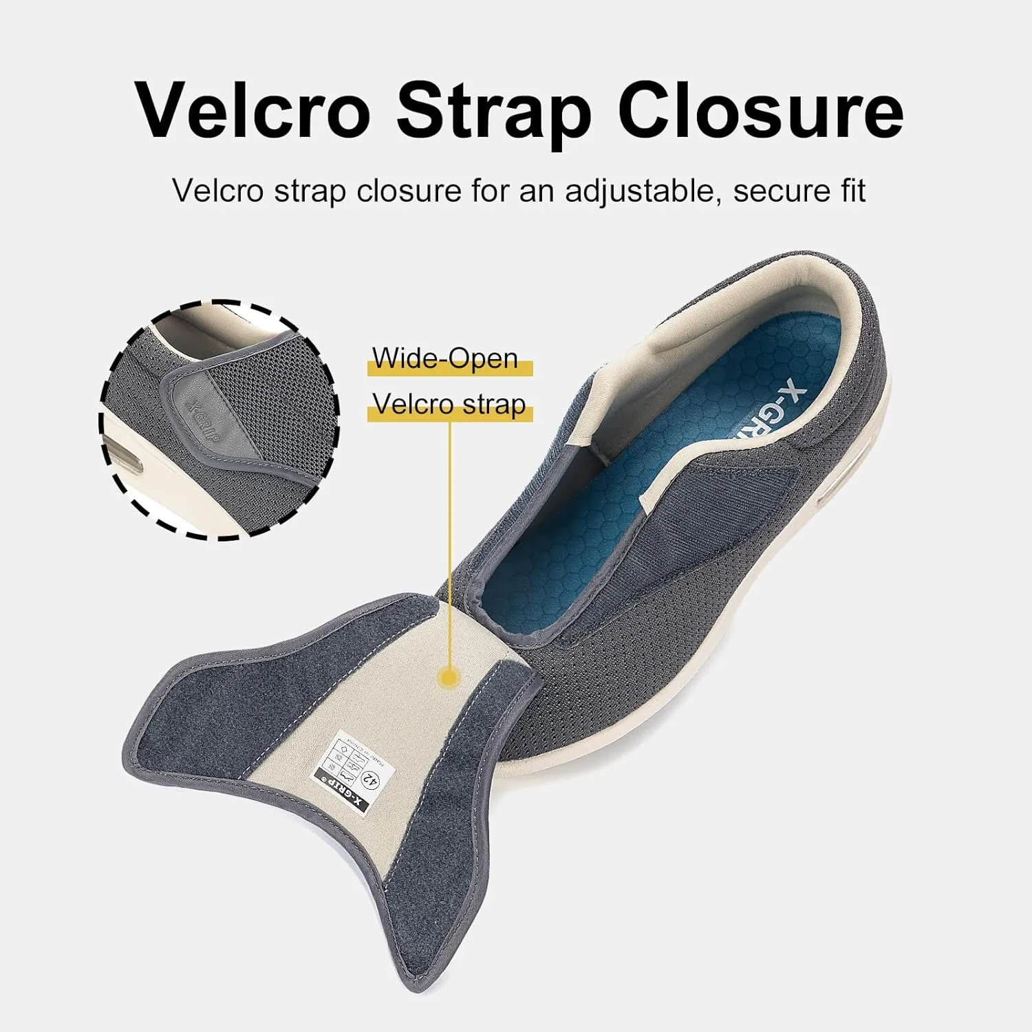Men's Wide Width Diabetic Shoes Adjustable Closure for Arthritis Swollen Edema Plantar Fasciitis Swollen Feet Walking Shoes