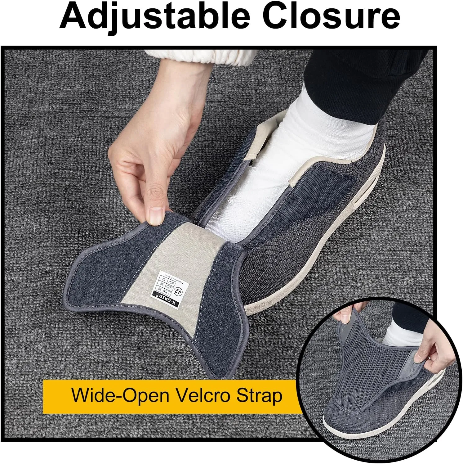 Men's Wide Width Diabetic Shoes Adjustable Closure for Arthritis Swollen Edema Plantar Fasciitis Swollen Feet Walking Shoes