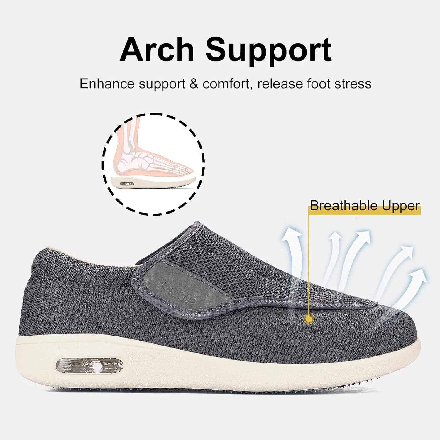 Men's Wide Width Diabetic Shoes Adjustable Closure for Arthritis Swollen Edema Plantar Fasciitis Swollen Feet Walking Shoes