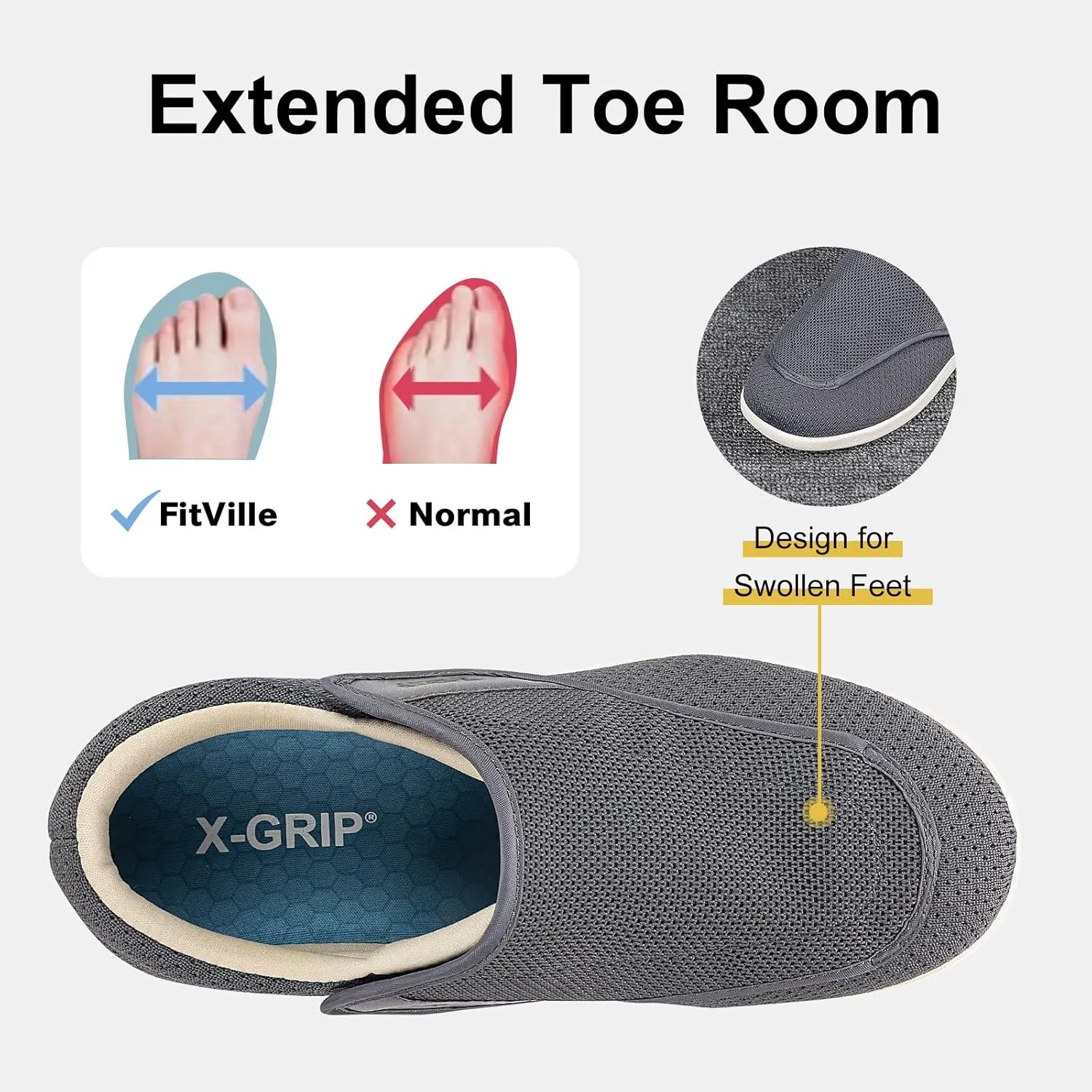Men's Wide Width Diabetic Shoes Adjustable Closure for Arthritis Swollen Edema Plantar Fasciitis Swollen Feet Walking Shoes