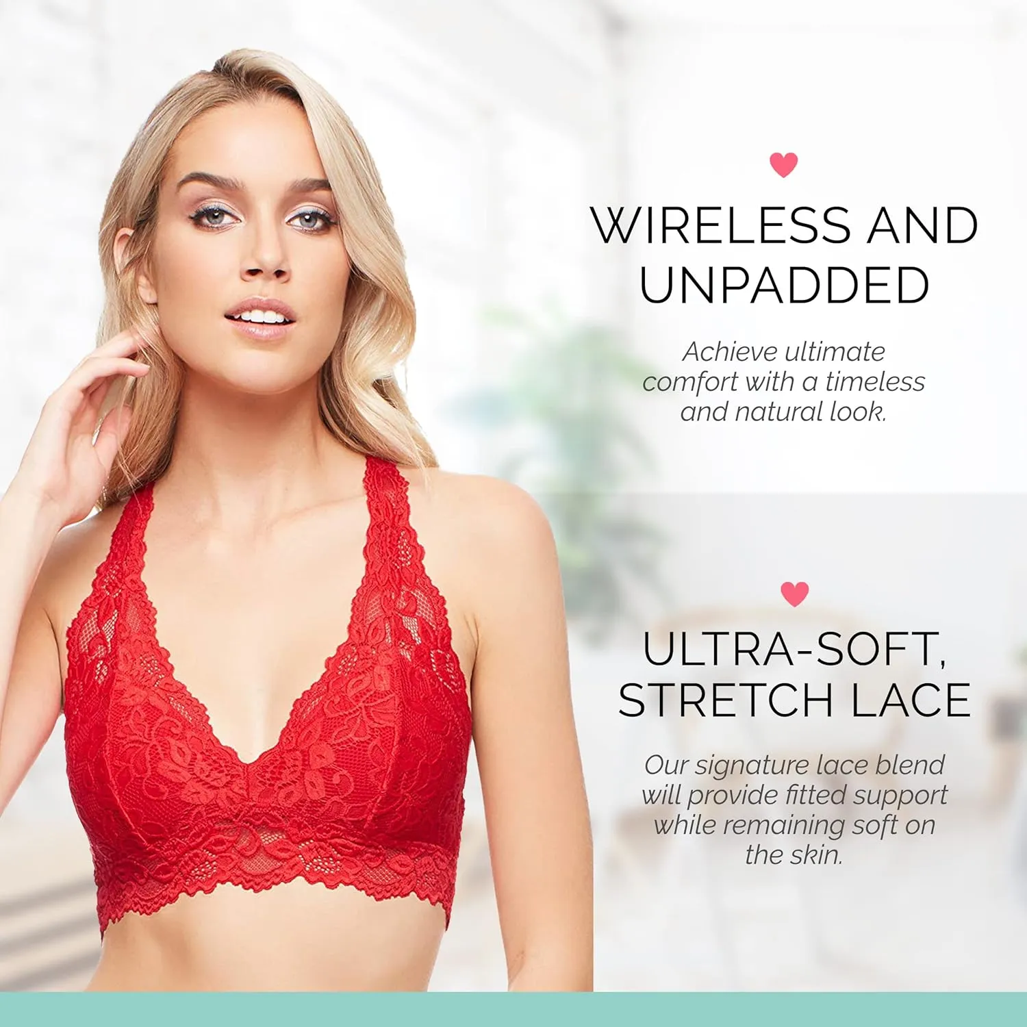 Mia Lace Bralette for Women, Unpadded and Unlined Wireless Bra, Perfect Racerback Everyday Lingerie
