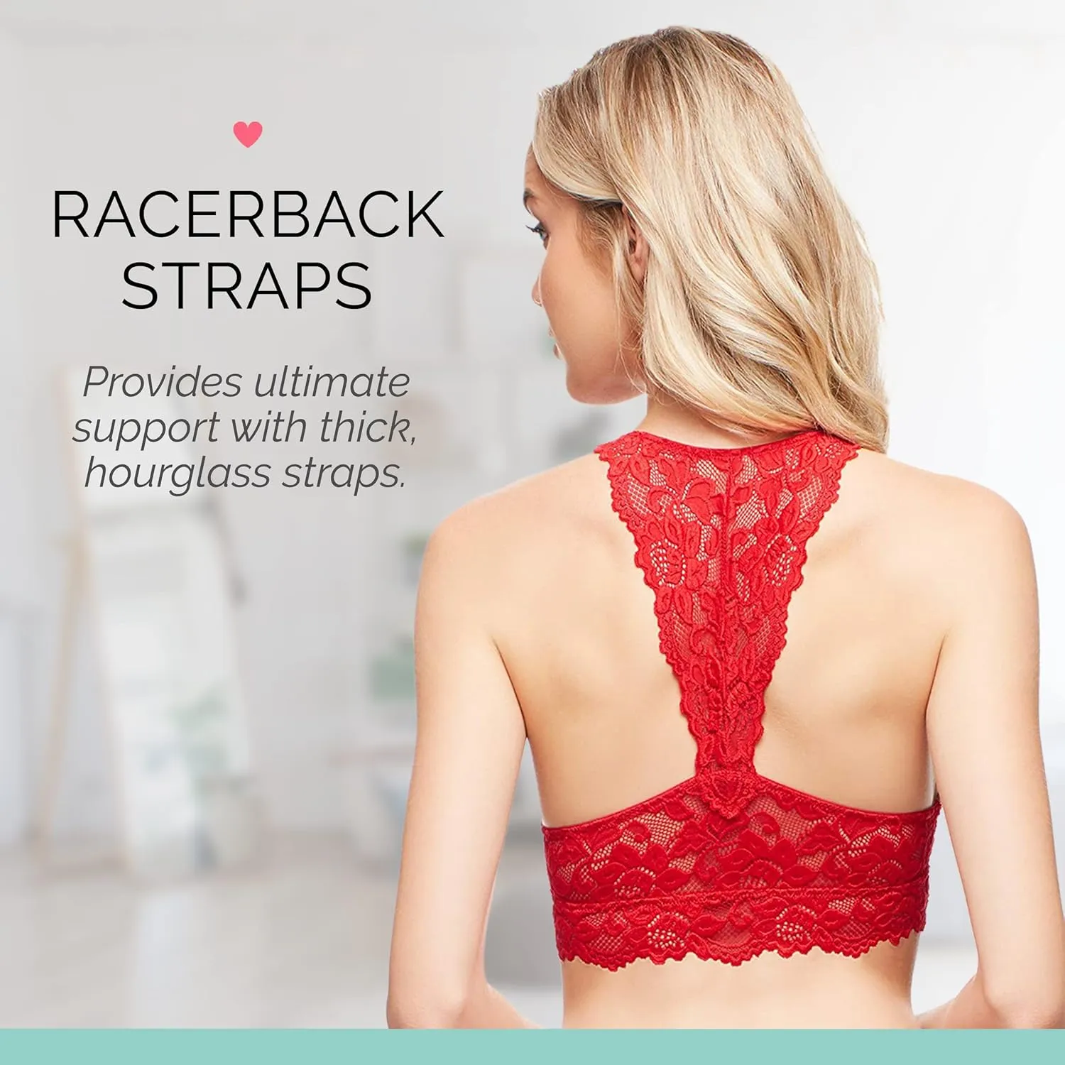 Mia Lace Bralette for Women, Unpadded and Unlined Wireless Bra, Perfect Racerback Everyday Lingerie