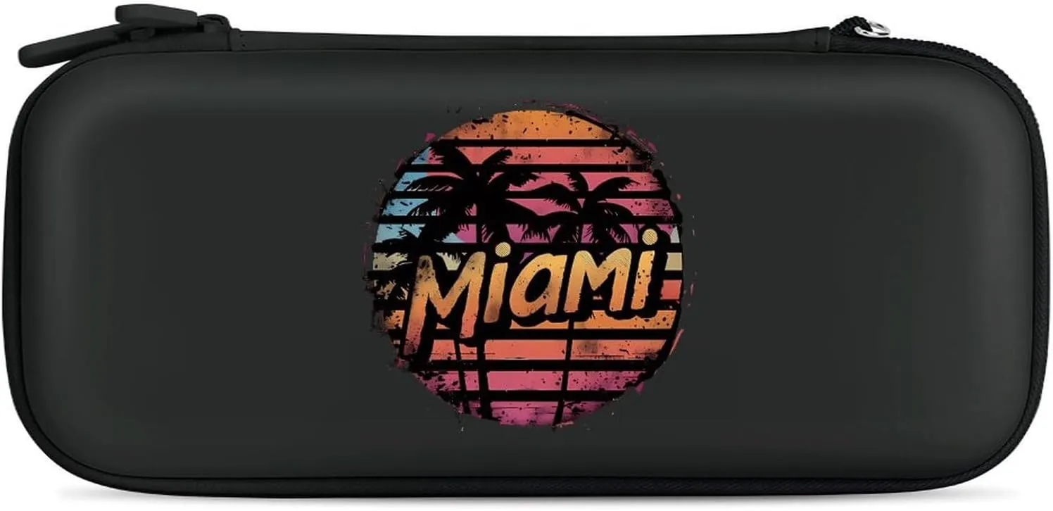 Miami Sunset Hard Shell Travel Case with Rope 15 Game Card Pockets Compatible with Switch Protective