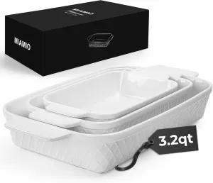 MIAMIO - Casserole Dish Set of 3 / Ceramic Rectangular Baking Pan, 3-Piece Stackable Bakeware Sets, 3.2 Quart - Dishwasher and Oven Safe - Palmanova Collection