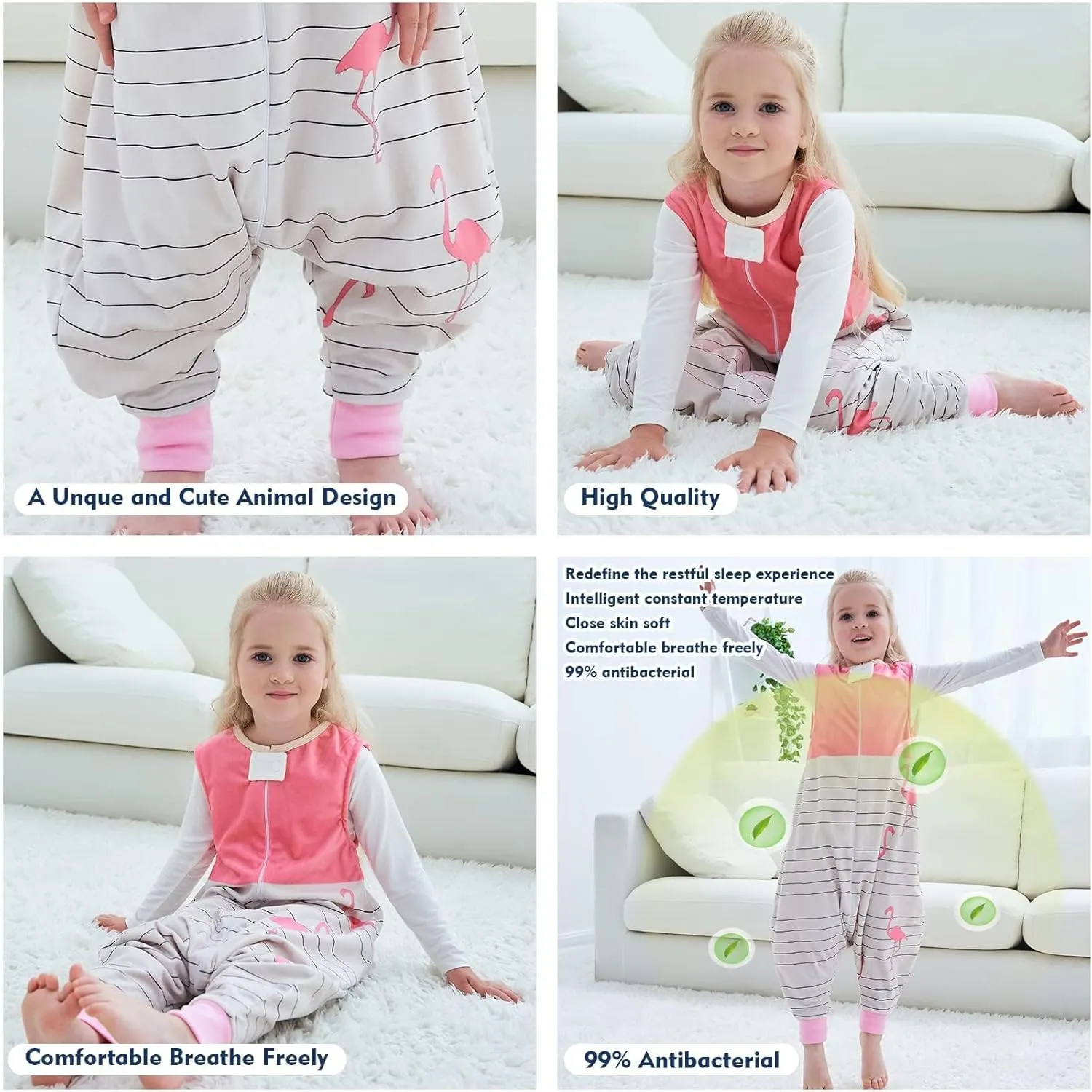 MICHLEY Toddler Sleeping Sack with Feet Newborn Infant Sleeveless Sleeping Bag 2-Way Zipper Baby Wearable Blanket for Walkers,Pink Bird,3-5T