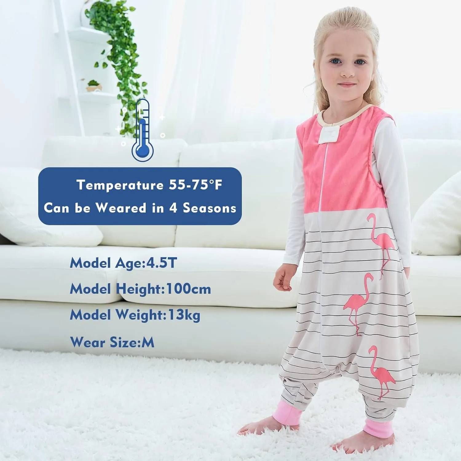 MICHLEY Toddler Sleeping Sack with Feet Newborn Infant Sleeveless Sleeping Bag 2-Way Zipper Baby Wearable Blanket for Walkers,Pink Bird,3-5T
