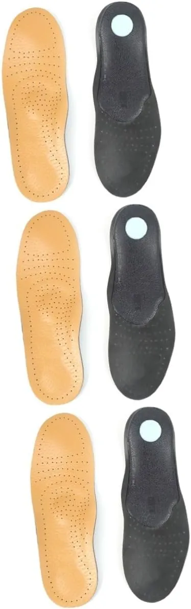Mobestech 3 Pairs Elasticity and Cold Resistance Leather Insoles Sports Arch Support for Walking Shoes Size 45-46
