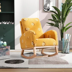 Modern Accent Rocker Armchair With Side Pocket, Upholstered High Back