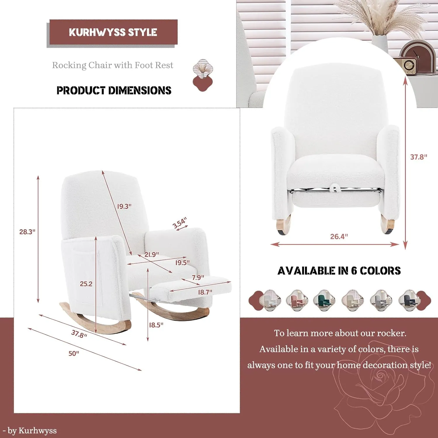 Modern Rocking Chair Nursery, Comfy Glider Nursery Chair with Foot Rest, Upholstered Rocker with Pocket, Accent Reading Armchair with Solid Wood Base for Living Room, Bedroom, Lounge Room (Ivory)