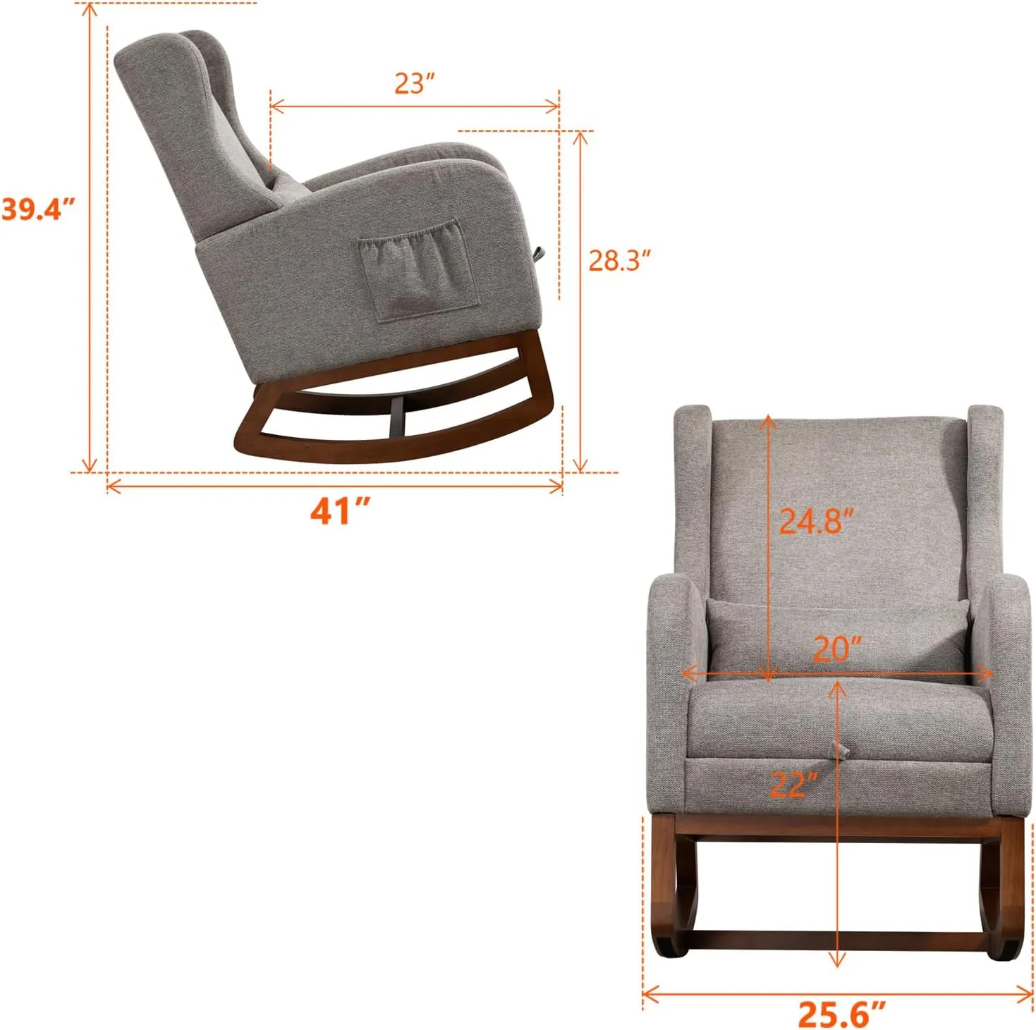 Modern Rocking Chair Nursery Glider, Comfy Rocker Nursery Chair with Foot Rest, Accent Reading Armchair with Pillow and Pocket, Upholstered Lounge Rocker with Solid Wood Base for Relaxing (Taupe)