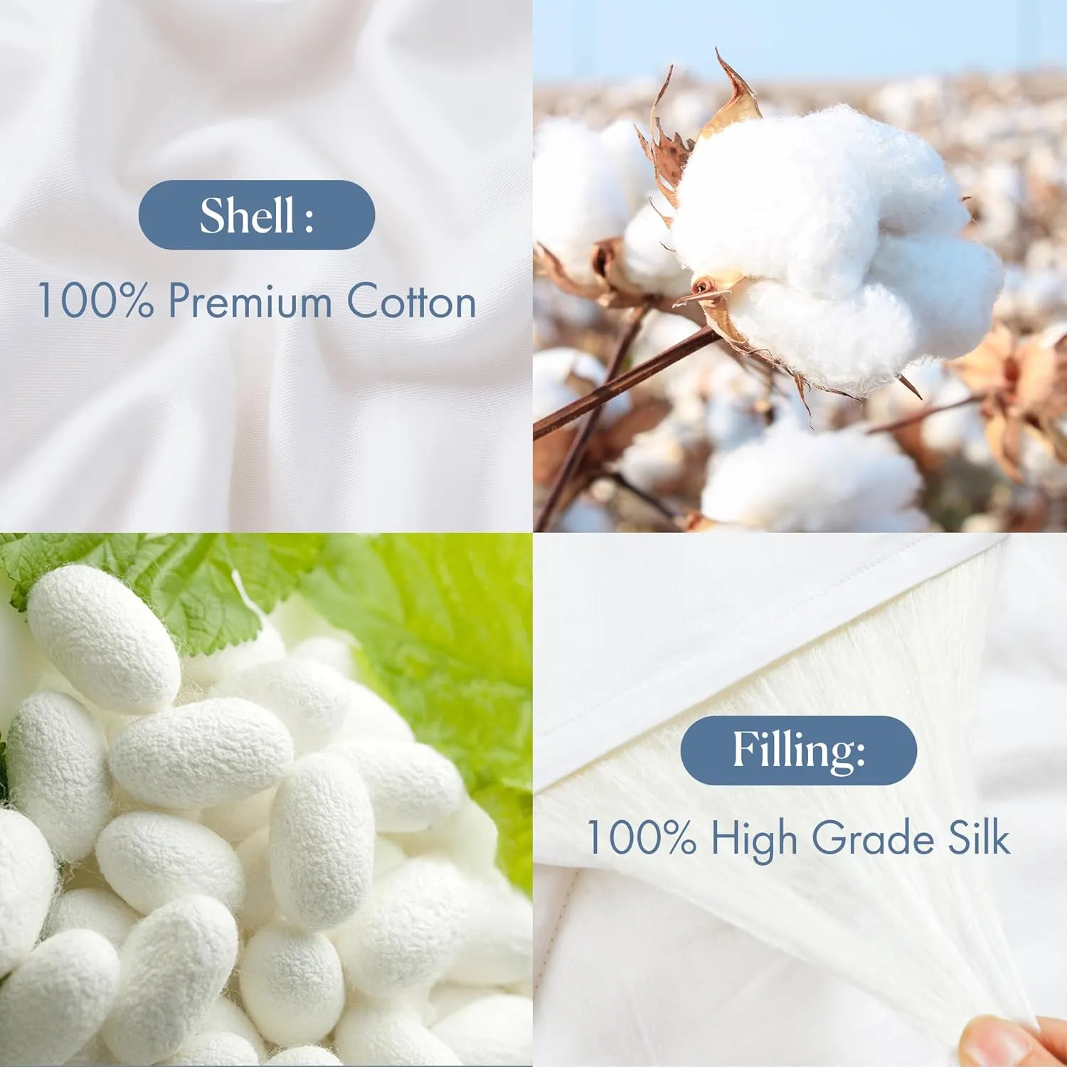 Mommesilk Mulberry Silk Comforter/Duvet/Quilt, 100% Pure Long Strand Silk Filling and Royal Cotton Cover, Soft Breathable, Silk Weight 1.5kg Queen Size 87x90 Inch, All Seasons