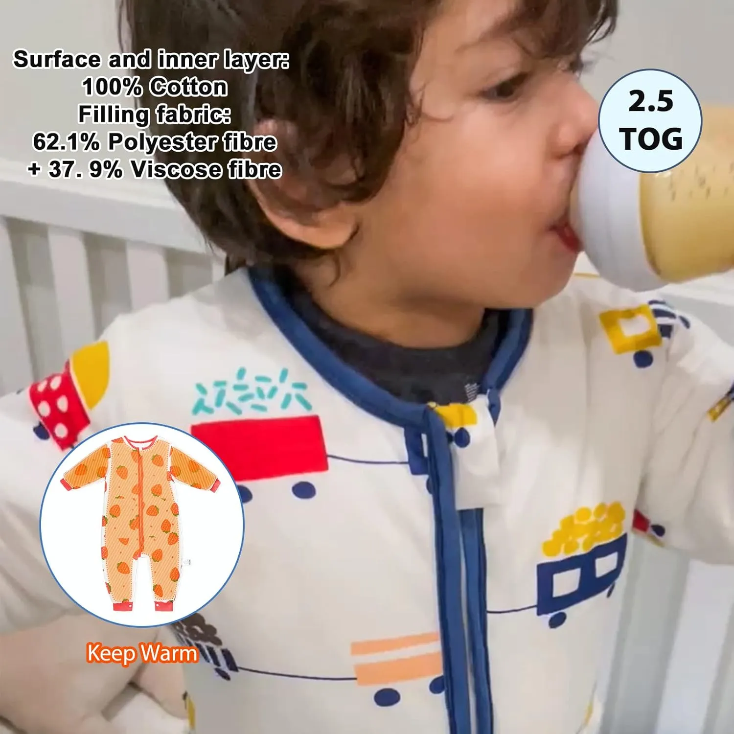 MooMoo Baby Sleep Sack with Feet 2.5 Tog Toddler Sleeping Sack for Winter Warm Wearable Blanket for Baby Cotton