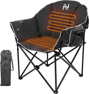 MOPHOTO Heated Camping Chair, Portable Heated Camping Chairs Outdoor, Padded Oversized Heated Folding Chairs Outdoor Sports, Heating Lawn Chair Patio Lounge Chairs for Adults