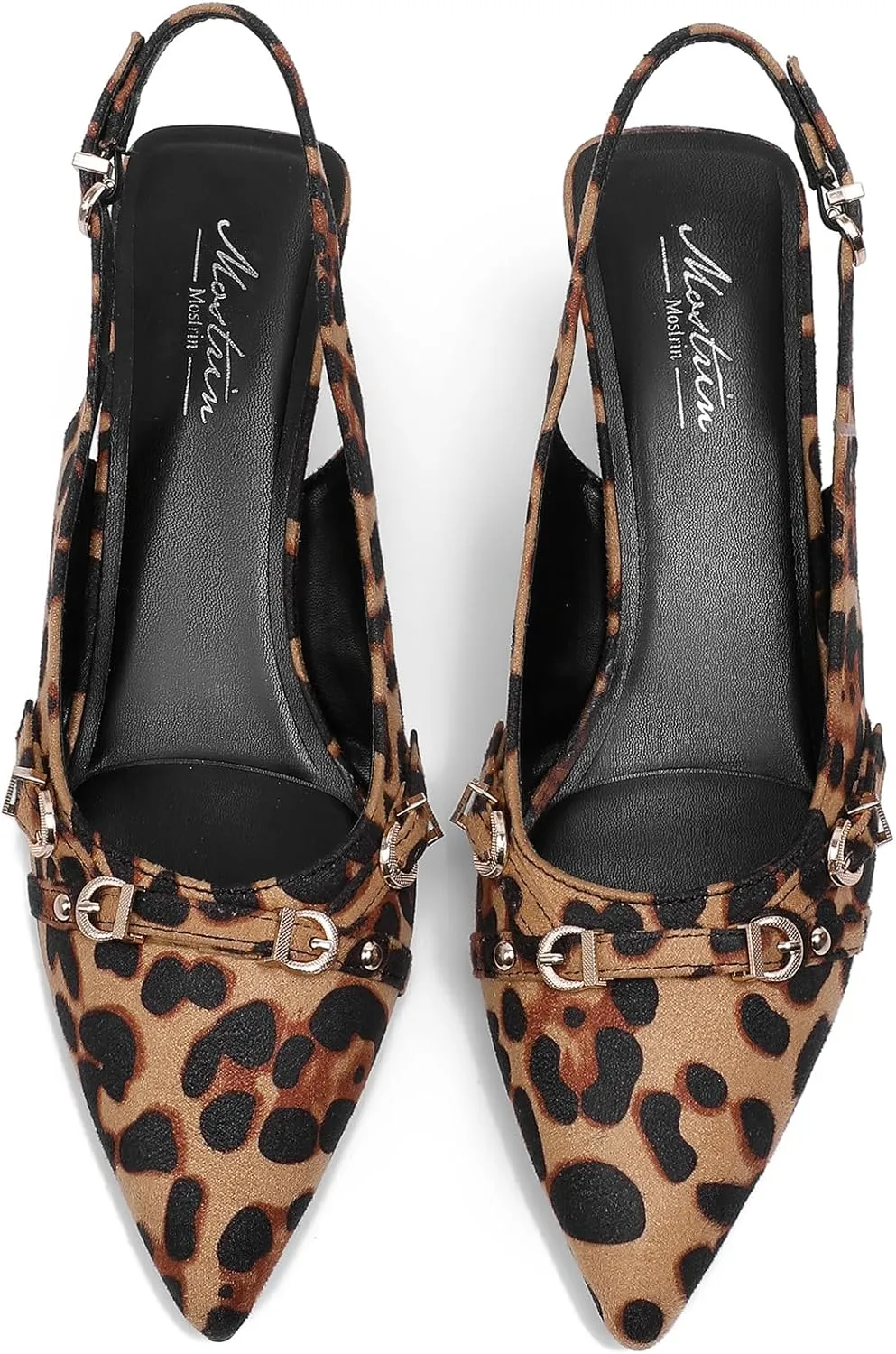 Mostrin Kitten Heels for Women Pointed Toe Pumps Patent Leather Low Heel Slingback Heels with Buckle Dress Shoes for Dating Party Working
