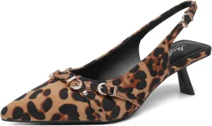 Mostrin Kitten Heels for Women Pointed Toe Pumps Patent Leather Low Heel Slingback Heels with Buckle Dress Shoes for Dating Party Working
