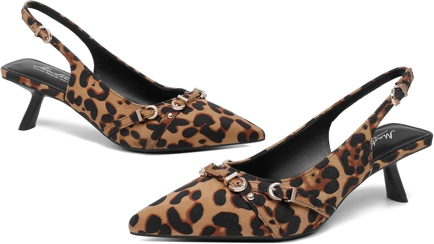 Mostrin Kitten Heels for Women Pointed Toe Pumps Patent Leather Low Heel Slingback Heels with Buckle Dress Shoes for Dating Party Working