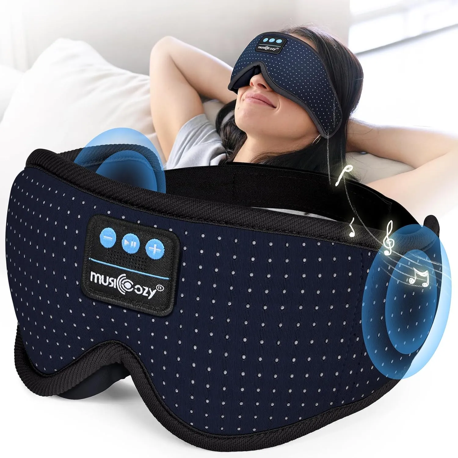 MUSICOZY White Noise Sleep Mask Headphones with 16 Soothing Sounds, Bluetooth Sleep Mask 3D Wireless Music Sleeping Headphones for Side Sleeper
