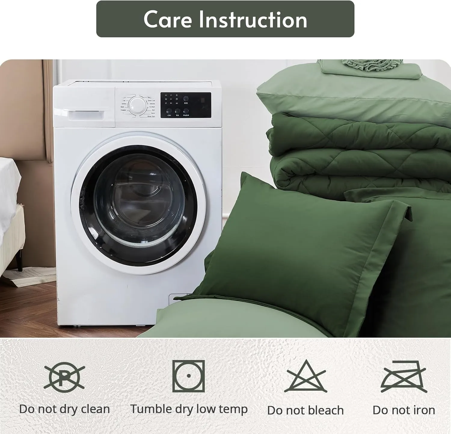 MUXHOMO 7 Pieces King Comforter Set, Reversible Bed in a Bag King Size, All Season Bedding Set with Comforter, Flat Sheet, Fitted Sheet, Pillowcases & Shams, Dark Green & Light Green