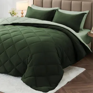 MUXHOMO 7 Pieces King Comforter Set, Reversible Bed in a Bag King Size, All Season Bedding Set with Comforter, Flat Sheet, Fitted Sheet, Pillowcases & Shams, Dark Green & Light Green