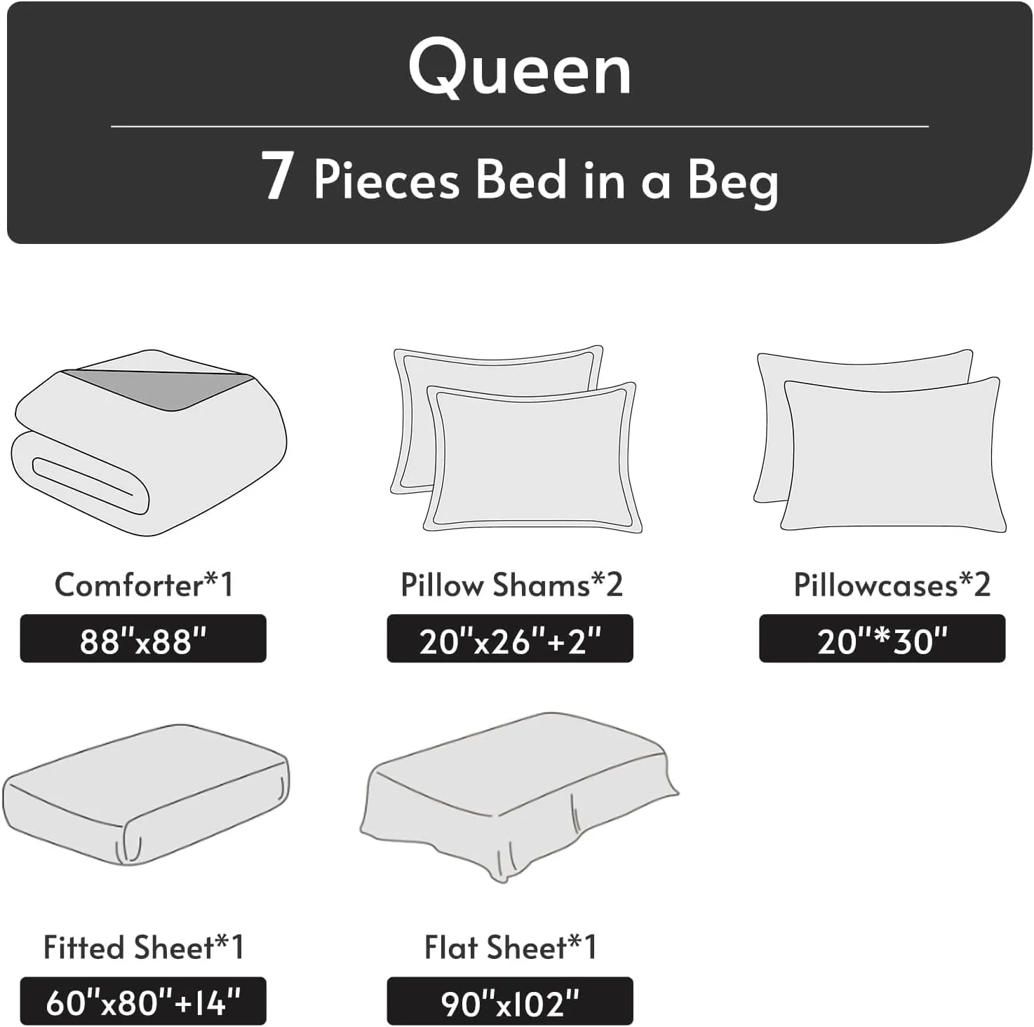 MUXHOMO 7 Pieces Queen Comforter Set, Reversible Bed in a Bag Queen Size, All Season Bedding Set with Comforter, Flat Sheet, Fitted Sheet, Pillowcases & Shams, Beige & White