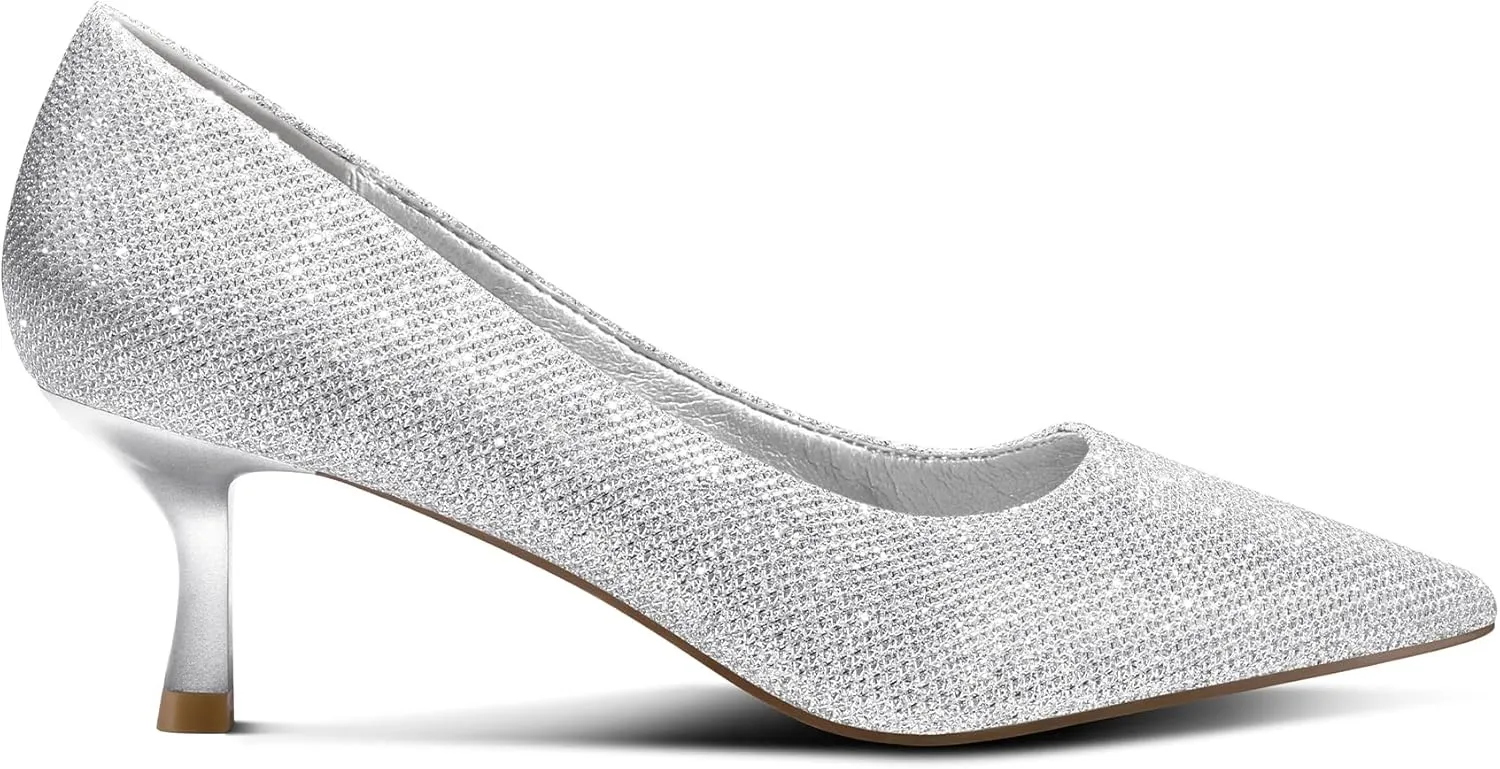 mysoft Kitten Heels for Women Low Heel Pumps 2 Inch Closed Toe Wedding Dress Shoes