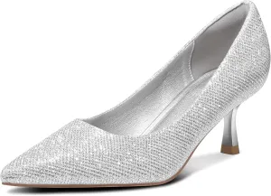 mysoft Kitten Heels for Women Low Heel Pumps 2 Inch Closed Toe Wedding Dress Shoes