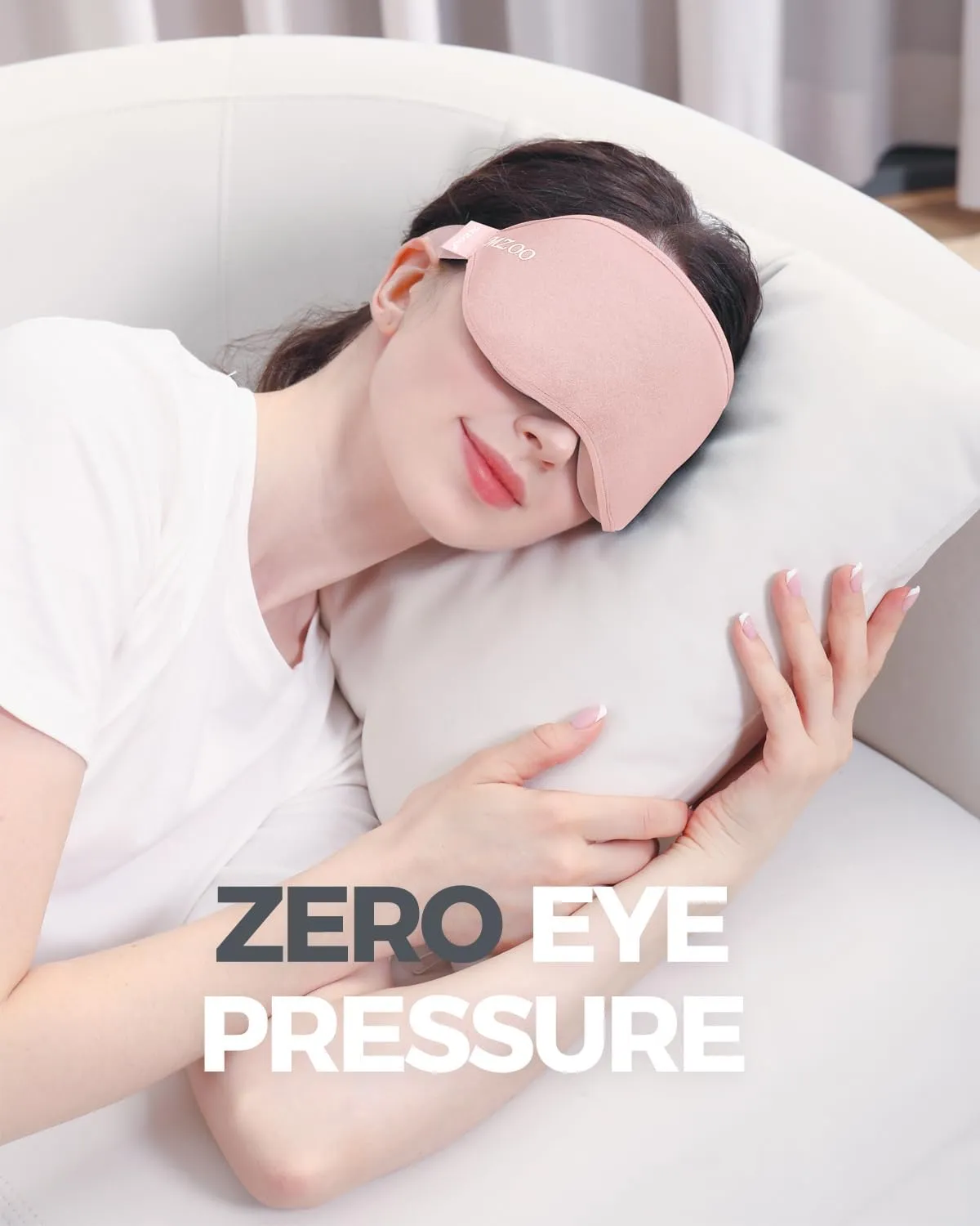 MZOO Luxury Pink Sleep Mask for Back and Side Sleeper, Completely Block Out Light Sleeping Eye Mask for Women Men, Zero Eye Pressure 3D Contoured Night Blindfold, Breathable & Soft Eye Shade Cover