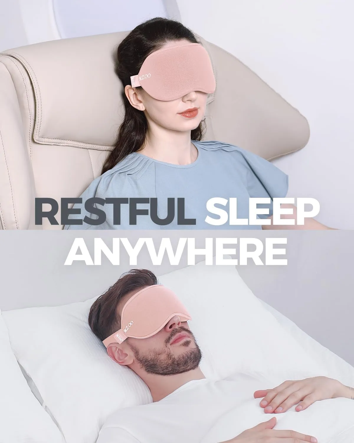 MZOO Luxury Pink Sleep Mask for Back and Side Sleeper, Completely Block Out Light Sleeping Eye Mask for Women Men, Zero Eye Pressure 3D Contoured Night Blindfold, Breathable & Soft Eye Shade Cover