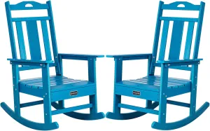 nalone Outdoor Rocking Chairs Set of 2, Oversized Porch Rocker Chair for Adult, All-Weather Resistant Patio Rocking Chair for Garden Lawn (Blue)