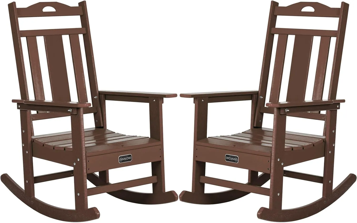 nalone Outdoor Rocking Chairs Set of 2, Oversized Porch Rocker Chair for Adult, All-Weather Resistant Patio Rocking Chair for Garden Lawn (Brown)