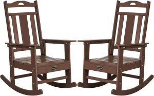 nalone Outdoor Rocking Chairs Set of 2, Oversized Porch Rocker Chair for Adult, All-Weather Resistant Patio Rocking Chair for Garden Lawn (Brown)
