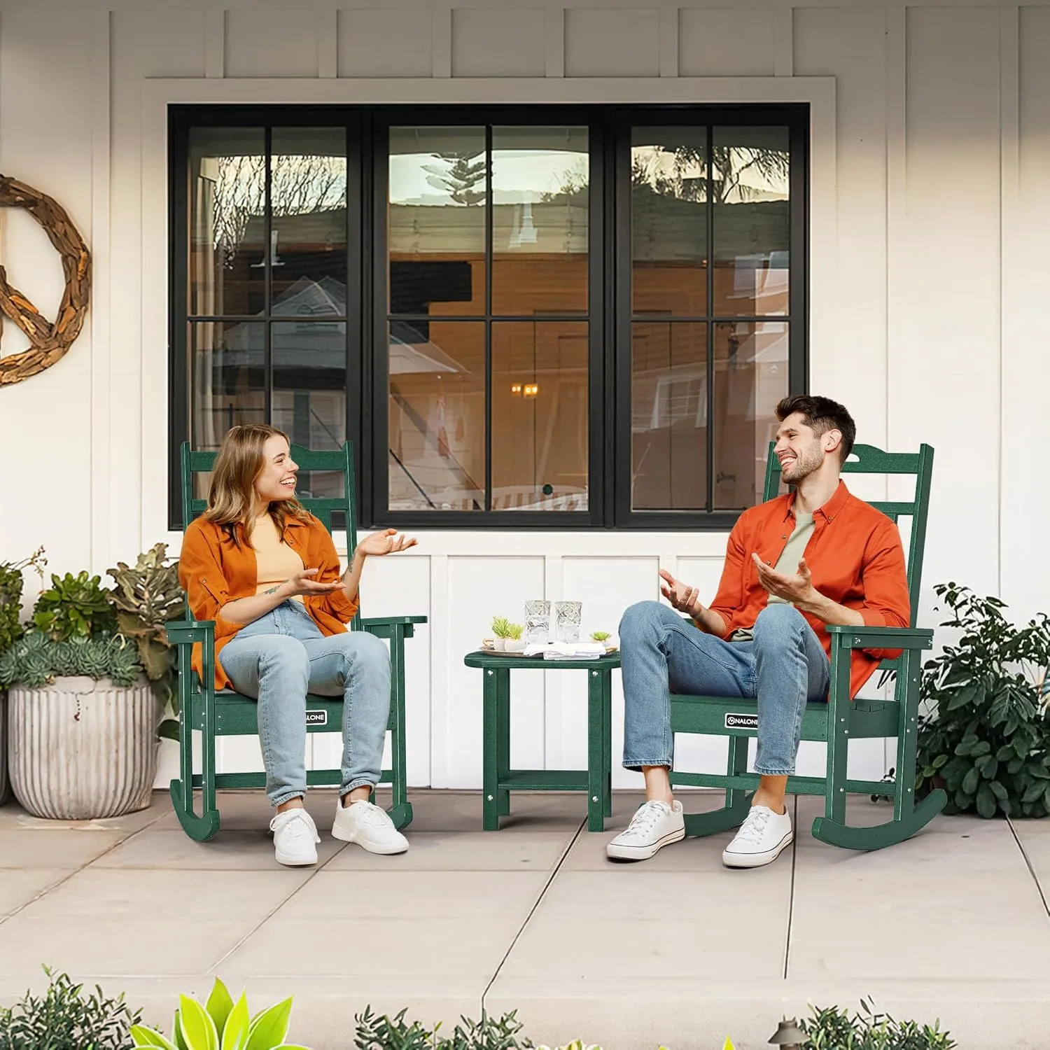 nalone Outdoor Rocking Chairs Set of 2, Oversized Porch Rocker Chair for Adult, All-Weather Resistant Patio Rocking Chair for Garden Lawn(Green)