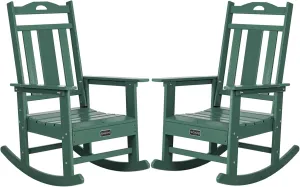 nalone Outdoor Rocking Chairs Set of 2, Oversized Porch Rocker Chair for Adult, All-Weather Resistant Patio Rocking Chair for Garden Lawn(Green)